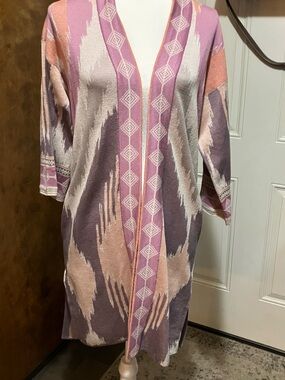 Peruvian Kimono: Pink Lavender Peaches & Cream Patterned Open-Front Cardigan